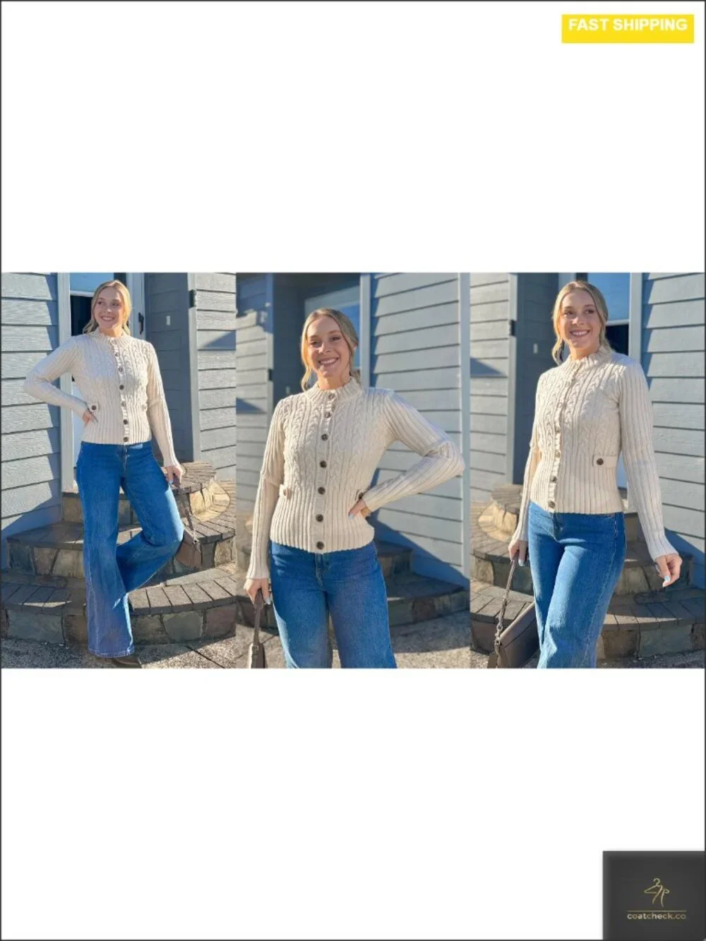 Button Up Cable Knit Cropped Cardigan Sweater Chunky Winter Cardigan